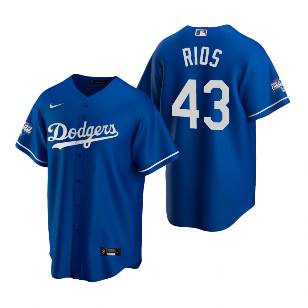 Personalized Los Angeles Dodgers #43 Edwin Rios Royal 2020 World Series Champions Jersey