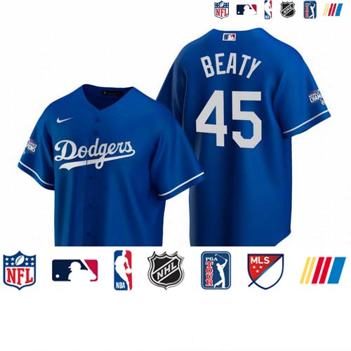 Personalized Los Angeles Dodgers #45 Matt Beaty Royal 2020 World Series Champions Jersey