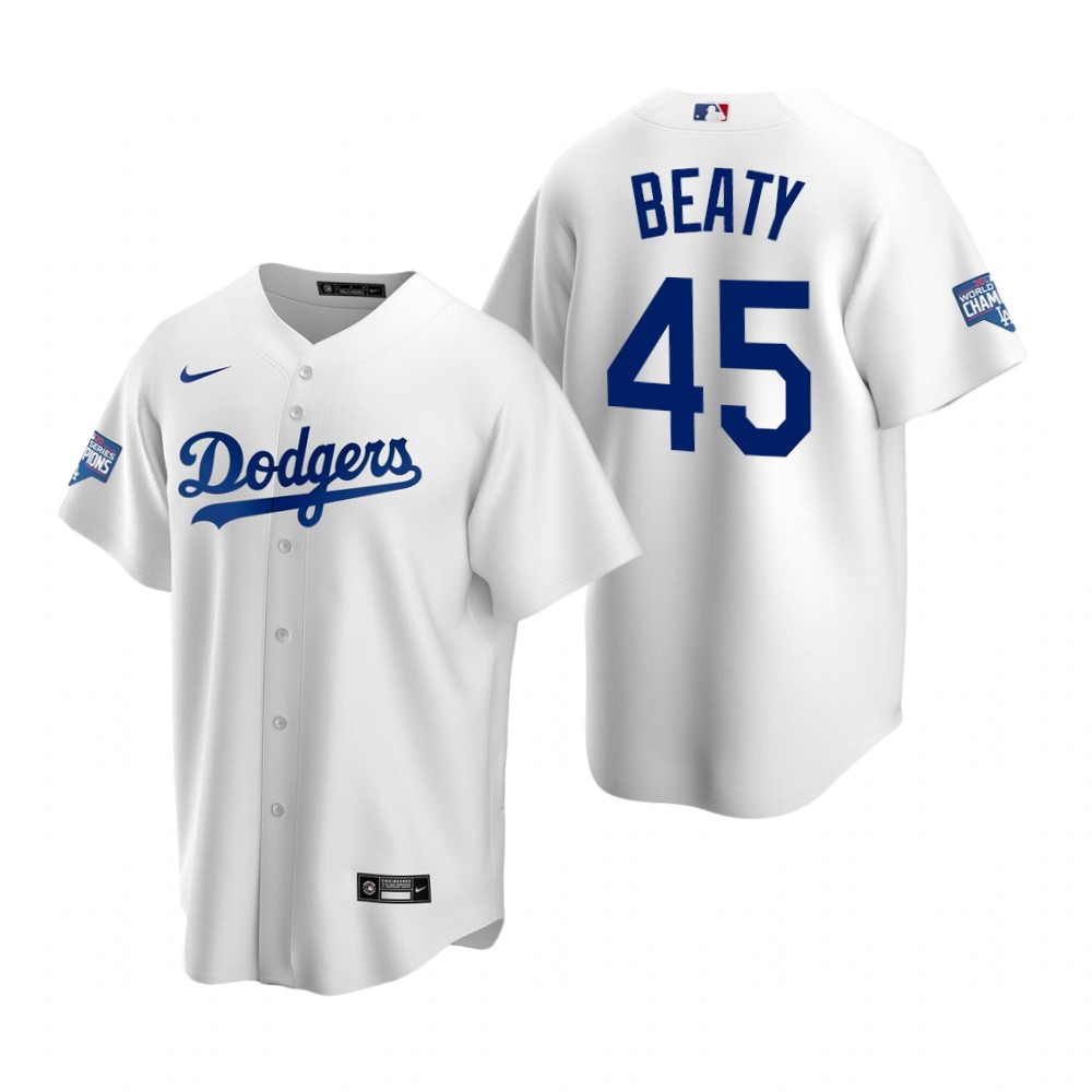 Personalized Los Angeles Dodgers #45 Matt Beaty White 2020 World Series Champions Jersey