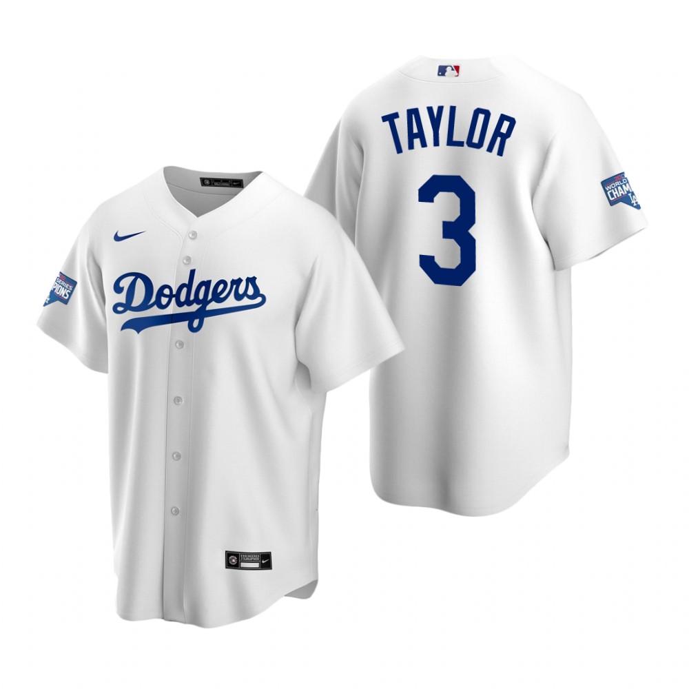 Personalized Los Angeles Dodgers 3 Chris Taylor White 2020 World Series Champions Jersey