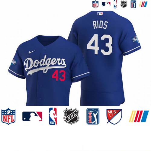Personalized Los Angeles Dodgers #43 Edwin Rios Royal 2020 World Series Champions Authentic Jersey