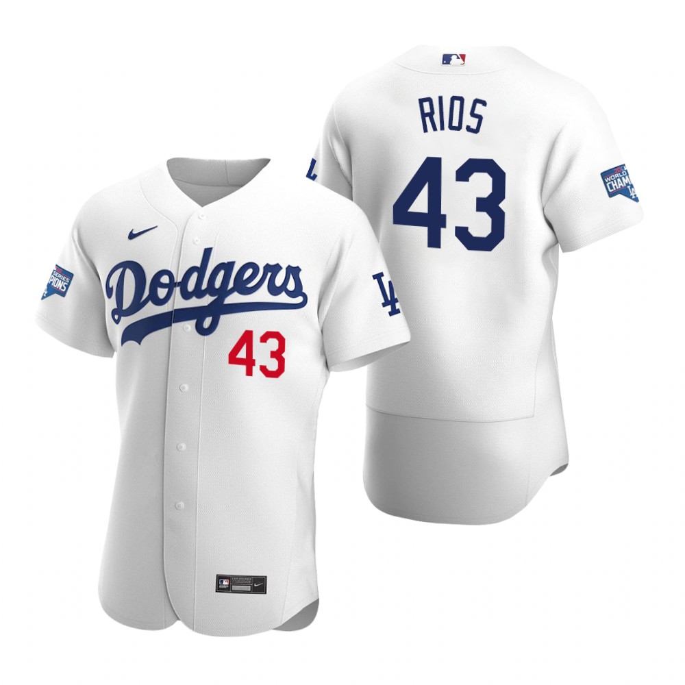Personalized Los Angeles Dodgers #43 Edwin Rios White 2020 World Series Champions Authentic Jersey