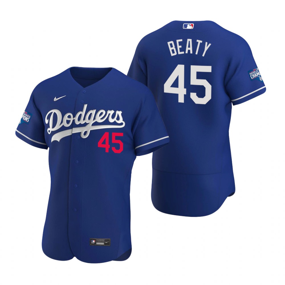 Personalized Los Angeles Dodgers #45 Matt Beaty Royal 2020 World Series Champions Authentic Jersey