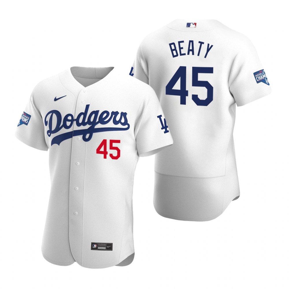 Personalized Los Angeles Dodgers #45 Matt Beaty White 2020 World Series Champions Authentic Jersey