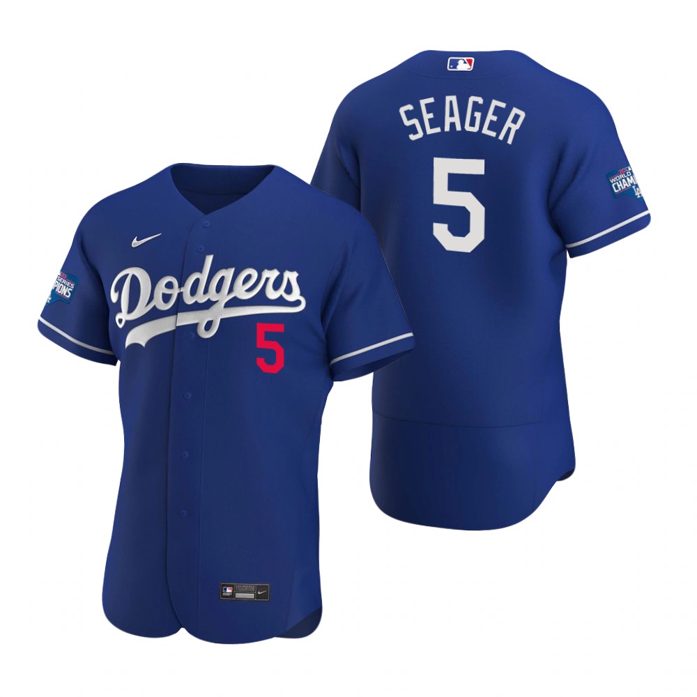 Personalized Los Angeles Dodgers 5 Corey Seager Royal 2020 World Series Champions Authentic Jersey