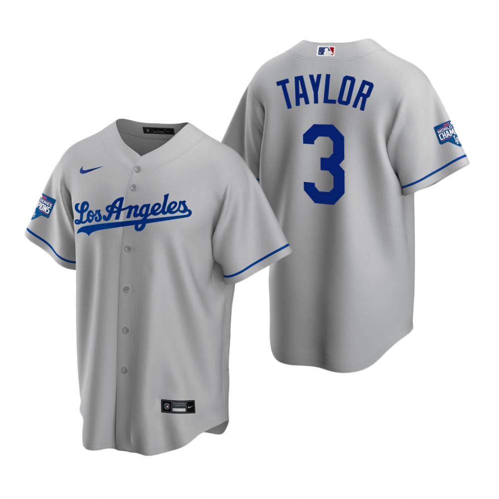 Personalized Los Angeles Dodgers 3 Chris Taylor Gray 2020 World Series Champions Road Jersey
