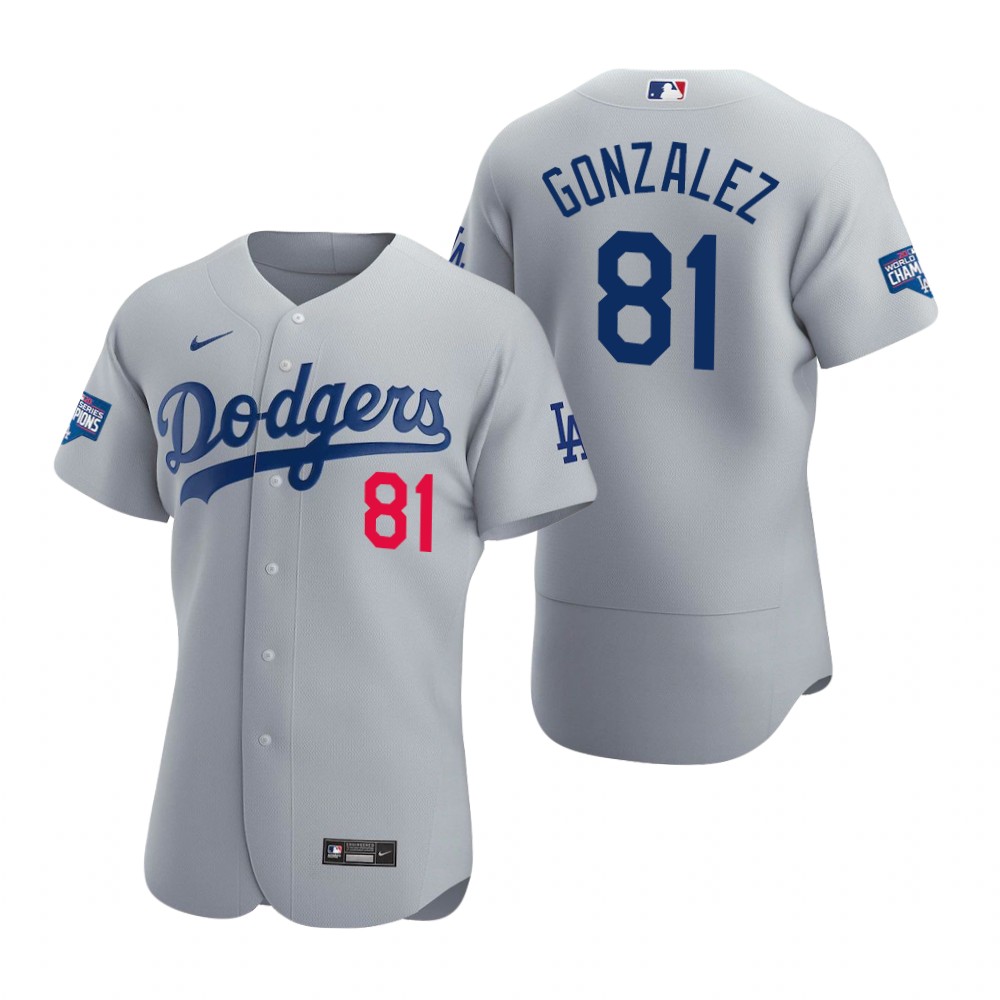 Personalized Los Angeles Dodgers #81 Victor Gonzalez Gray 2020 World Series Champions Authentic Jersey