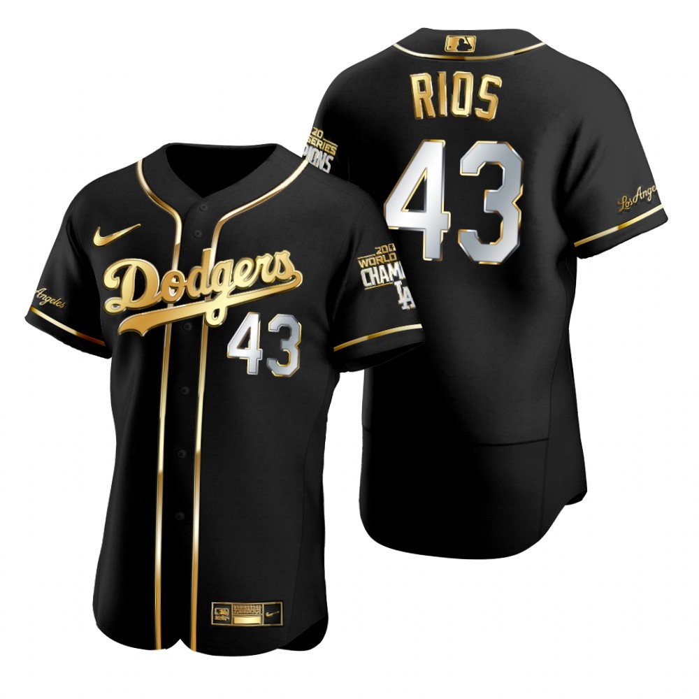 Personalized Los Angeles Dodgers #43 Edwin Rios Black 2020 World Series Champions Golden Limited Jersey