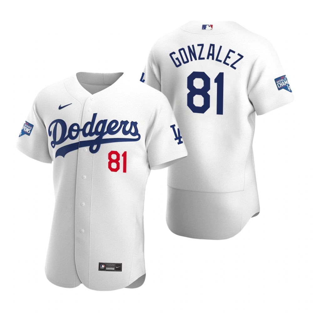 Personalized Los Angeles Dodgers #81 Victor Gonzalez White 2020 World Series Champions Authentic Jersey