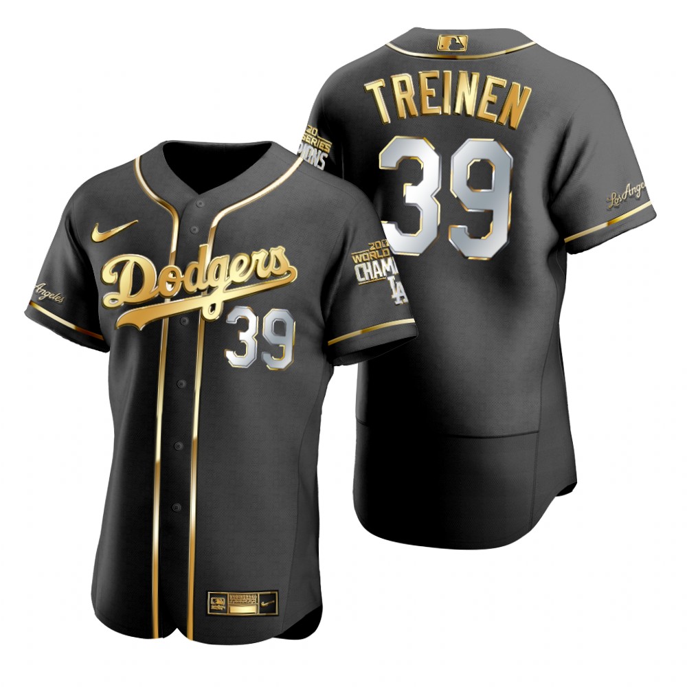 Personalized Los Angeles Dodgers #39 Blake Treinen Black 2020 World Series Champions Gold Edition Jersey