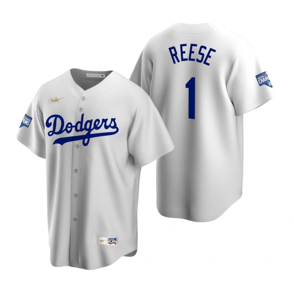 Personalized Brooklyn Dodgers #1 Pee Wee Reese White 2020 World Series Champions Jersey