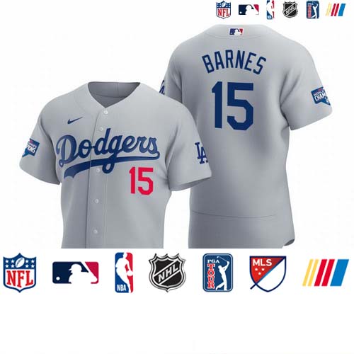 Personalized Los Angeles Dodgers #15 Austin Barnes Gray 2020 World Series Champions Flexbase Jersey
