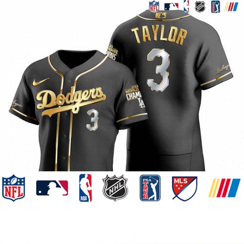 Personalized Los Angeles Dodgers #3 Chris Taylor Black 2020 World Series Champions Gold Edition Jersey