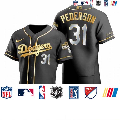 Personalized Los Angeles Dodgers #31 Joc Pederson Black 2020 World Series Champions Gold Edition Jersey