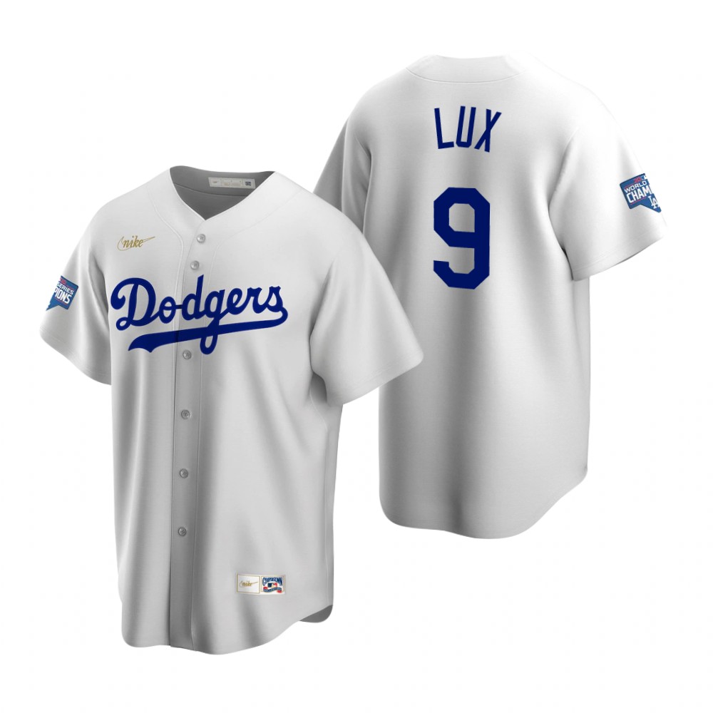 Personalized Brooklyn Dodgers #9 Gavin Lux White 2020 World Series Champions Cooperstown Collection Jersey