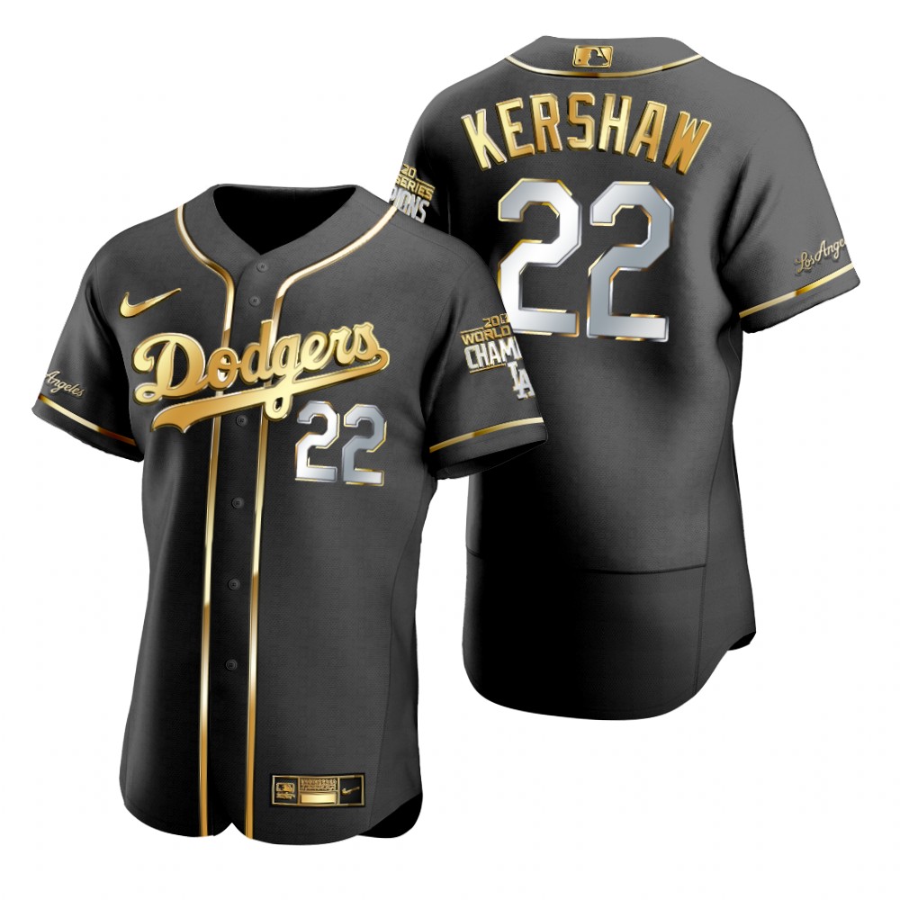 Personalized Los Angeles Dodgers #22 Clayton Kershaw Black 2020 World Series Champions Gold Edition Jersey