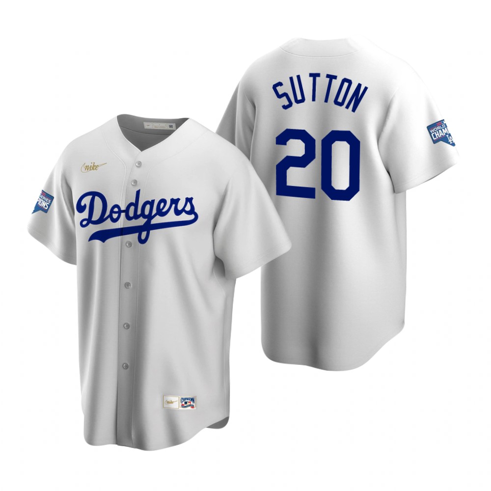 Personalized Brooklyn Dodgers #20 Don Sutton White 2020 World Series Champions Cooperstown Collection Jersey