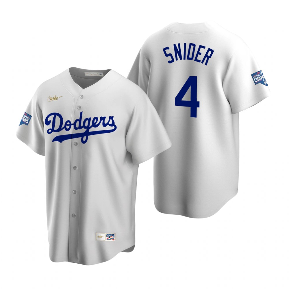 Personalized Brooklyn Dodgers #4 Duke Snider White 2020 World Series Champions Cooperstown Collection Jersey