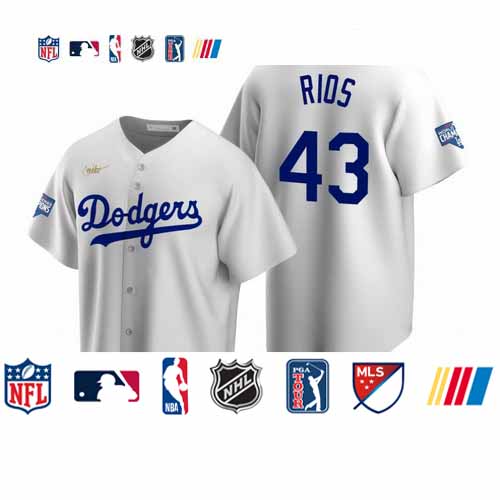 Personalized Brooklyn Dodgers #43 Edwin Rios White 2020 World Series Champions Cooperstown Collection Jersey
