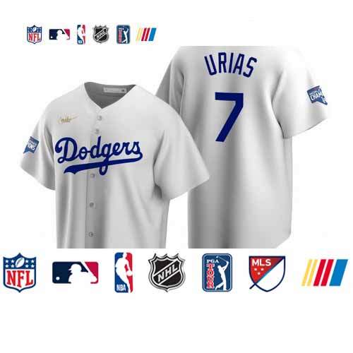 Personalized Brooklyn Dodgers #7 Julio Urias White 2020 World Series Champions Cooperstown Collection Jersey