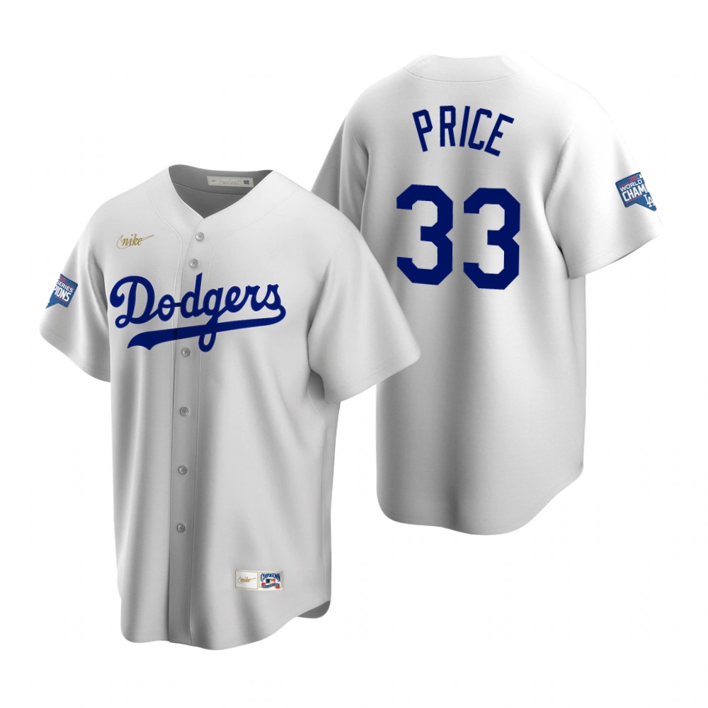 Personalized Brooklyn Dodgers #33 David Price White 2020 World Series Champions Cooperstown Collection Jersey