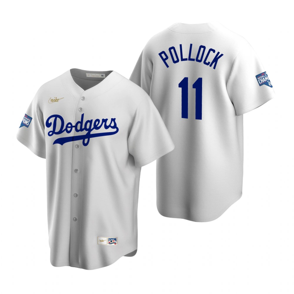 Personalized Brooklyn Dodgers #11 A.J. Pollock White 2020 World Series Champions Cooperstown Collection Jersey