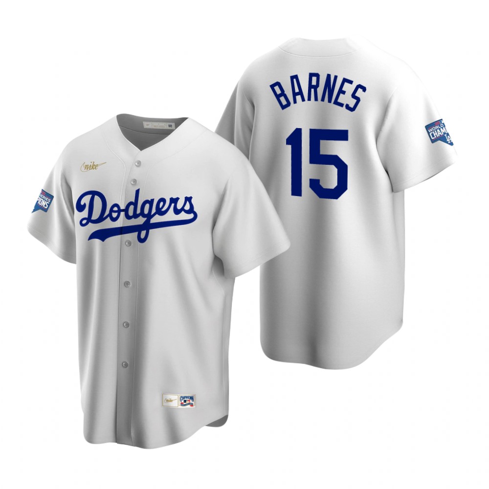 Personalized Brooklyn Dodgers #15 Austin Barnes White 2020 World Series Champions Cooperstown Collection Jersey