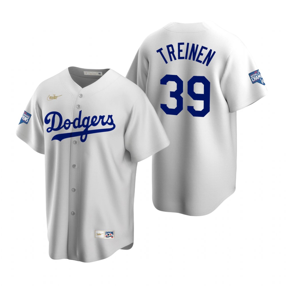 Personalized Brooklyn Dodgers #39 Blake Treinen White 2020 World Series Champions Cooperstown Collection Jersey