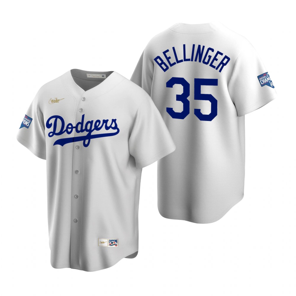 Personalized Brooklyn Dodgers #35 Cody Bellinger White 2020 World Series Champions Cooperstown Collection Jersey