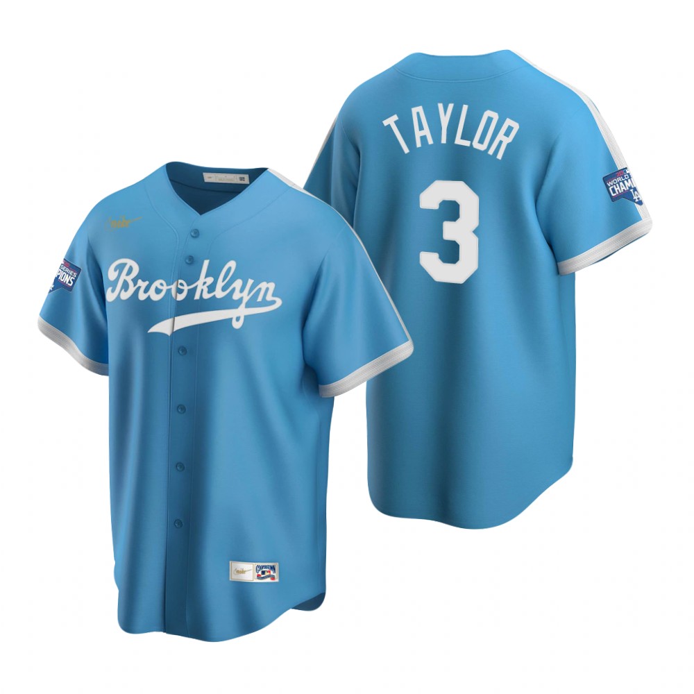 Personalized Brooklyn Dodgers #3 Chris Taylor Light Blue 2020 World Series Champions Cooperstown Collection Jersey