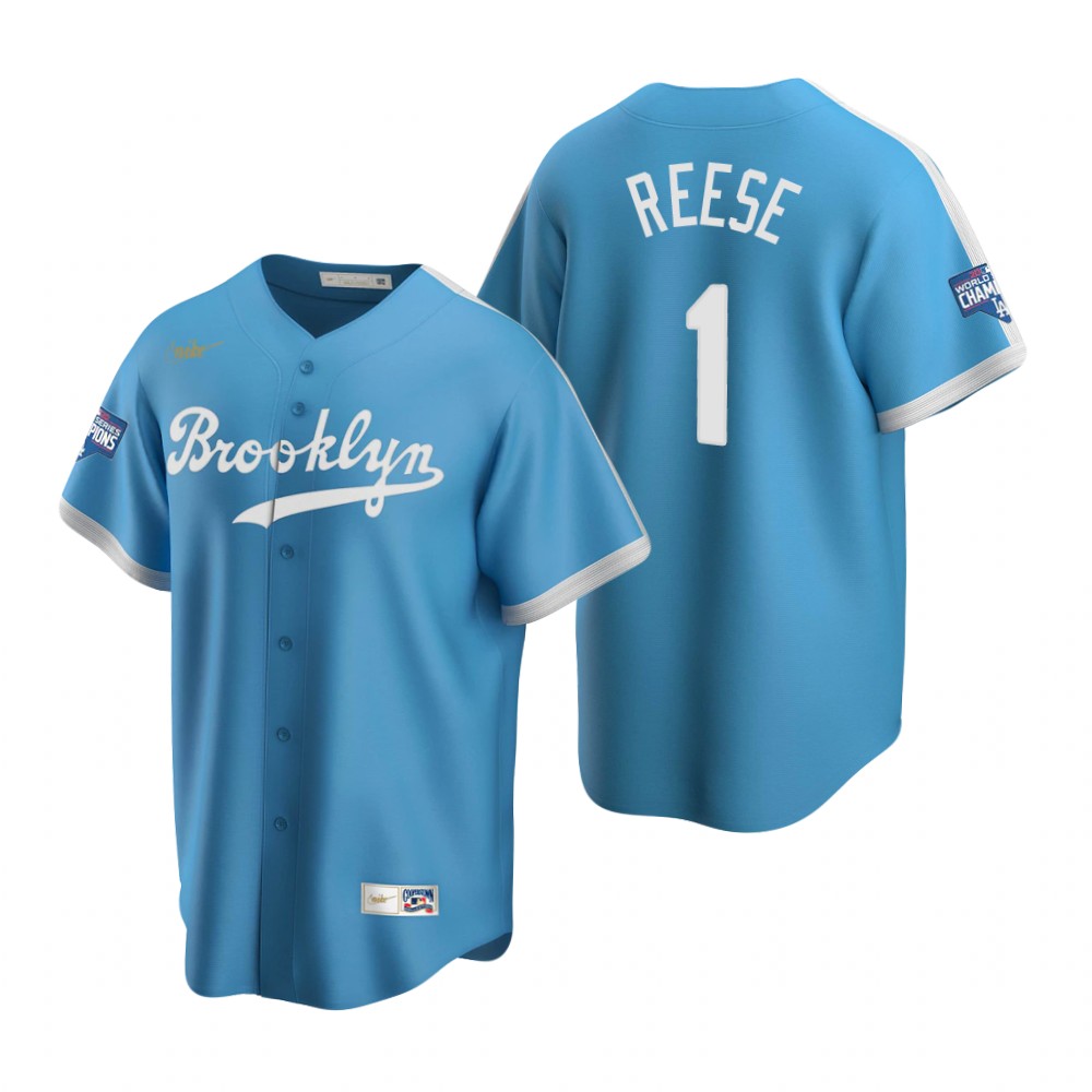 Personalized Brooklyn Dodgers #1 Pee Wee Reese Light Blue 2020 World Series Champions Cooperstown Collection Jersey