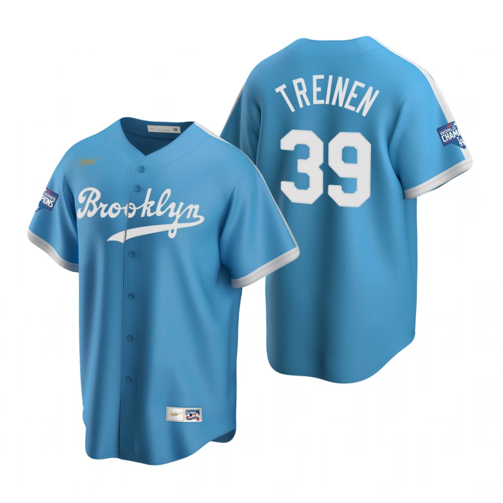 Personalized Brooklyn Dodgers #39 Blake Treinen Light Blue 2020 World Series Champions Cooperstown Collection Jersey