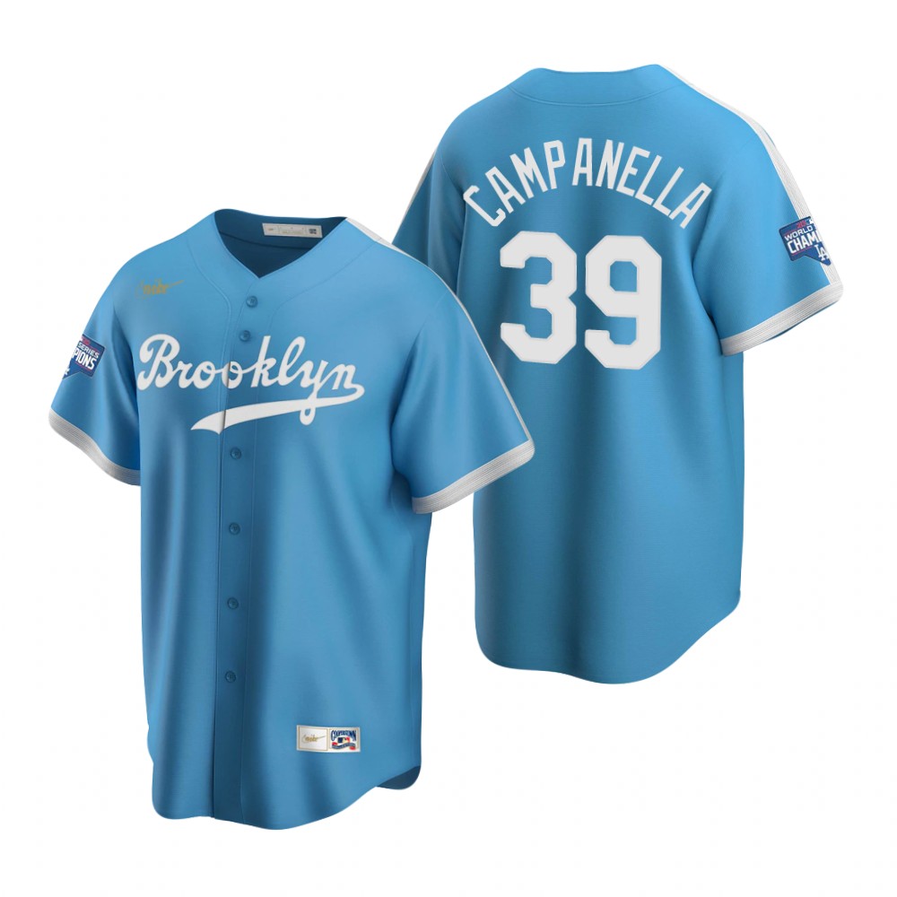 Personalized Brooklyn Dodgers #39 Roy Campanella Light Blue 2020 World Series Champions Cooperstown Collection Jersey