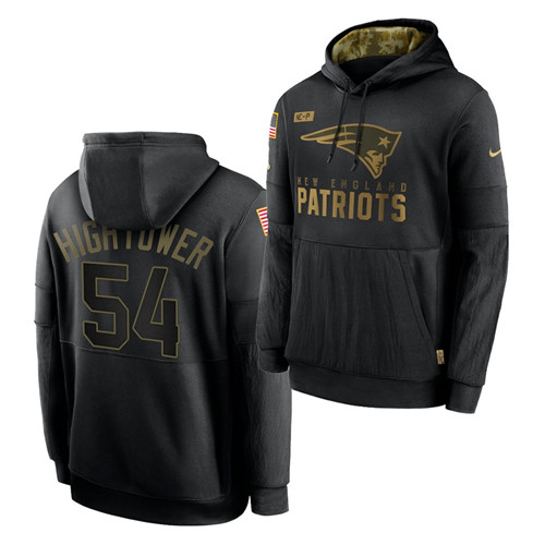 Personalized Men’s New England Patriots #54 Dont’a Hightower 2020 Salute To Service Black Sideline Performance Pullover Hoodie