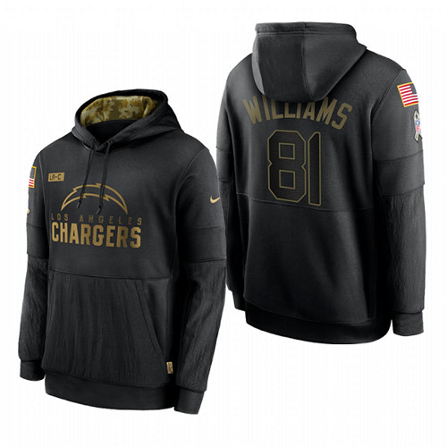 Personalized Men’s Los Angeles Chargers #81 Mike Williams Black 2020 Salute To Service Sideline Performance Pullover Hoodie