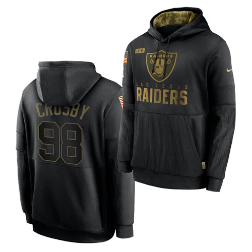 Personalized Men’s Las Vegas Raiders #98 Maxx Crosby 2020 Salute To Service Black Sideline Performance Pullover Hoodie