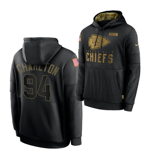 Personalized Men’s Kansas City Chiefs #94 Taco Charlton 2020 Salute To Service Black Sideline Performance Pullover HoodieMen’s Hoodie