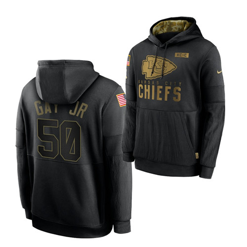 Personalized Men’s Kansas City Chiefs #50 Willie Gay Jr. 2020 Salute To Service Black Sideline Performance Pullover HoodieMen’s Hoodie