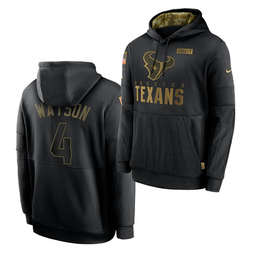 Personalized Men’s Houston Texans #4 Deshaun Watson 2020 Salute To Service Black Sideline Performance Pullover Hoodie