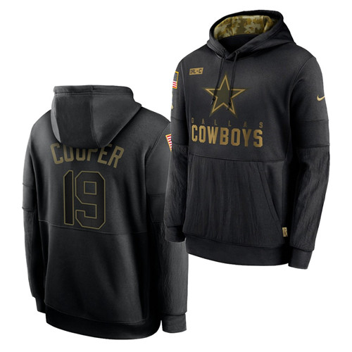 Personalized Men’s Dallas Cowboys #19 Amari Cooper 2020 Salute To Service Black Sideline Performance Pullover Hoodie