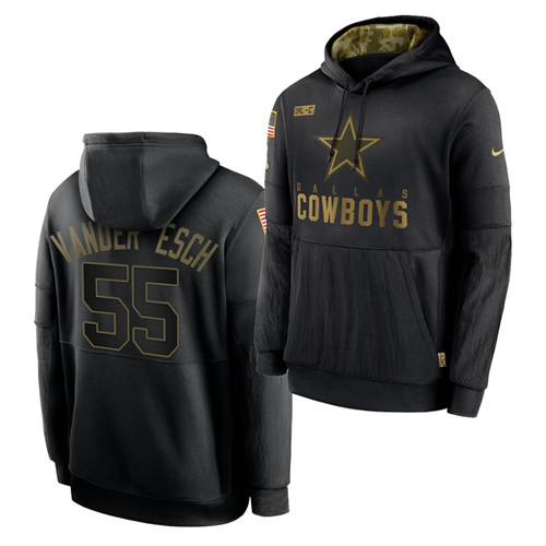 Personalized Men’s Dallas Cowboys #55 Leighton Vander Esch 2020 Salute To Service Black Sideline Performance Pullover Hoodie
