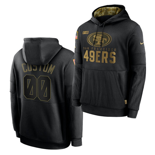Personalized Custom Men’s San Francisco 49ers 2020 Salute To Service Black Sideline Performance Pullover Hoodie