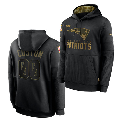 Personalized Custom Men’s New England Patriots 2020 Salute To Service Black Sideline Performance Pullover Hoodie