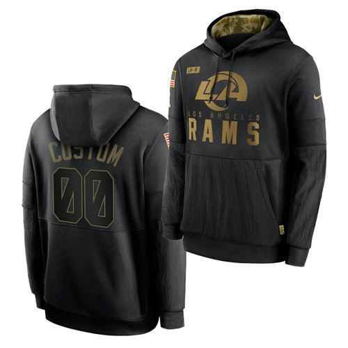 Personalized Custom Men’s Los Angeles Rams 2020 Salute To Service Black Sideline Performance Pullover Hoodie