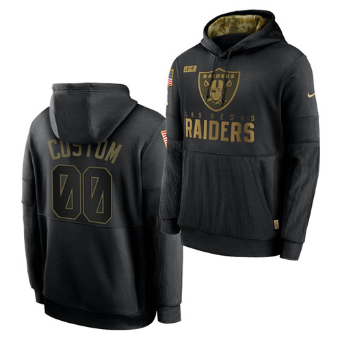 Personalized Custom Men’s Las Vegas Raiders 2020 Salute To Service Black Sideline Performance Pullover Hoodie