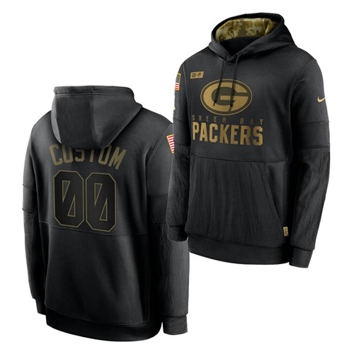 Personalized Custom Men’s Green Bay Packers 2020 Salute To Service Black Sideline Performance Pullover Hoodie