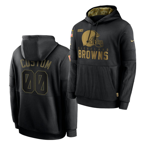 Personalized Custom Men’s Cleveland Browns 2020 Salute To Service Black Sideline Performance Pullover Hoodie