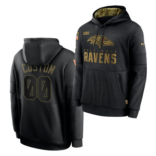 Personalized Custom Men’s Baltimore Ravens 2020 Salute To Service Black Sideline Performance Pullover Hoodie