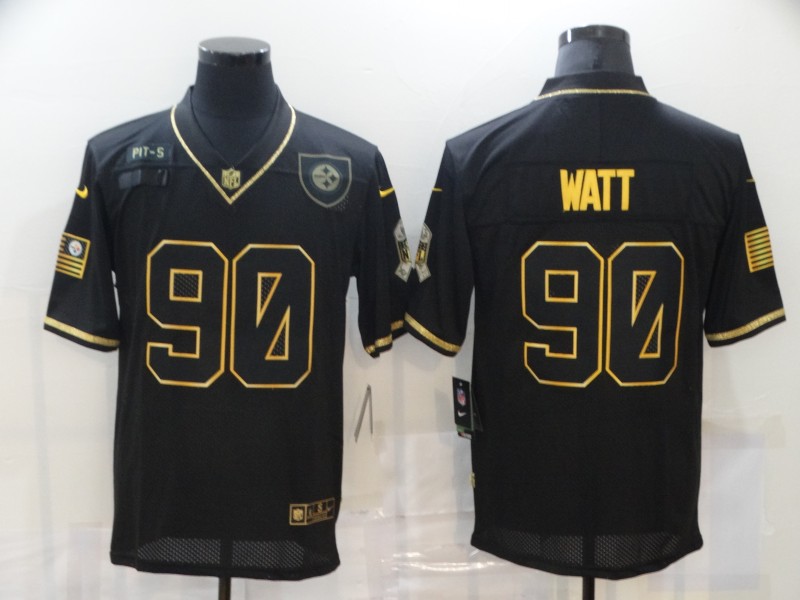 Personalized Steelers 90 T.J. Watt Black Gold 2020 Salute To Service Limited Jersey