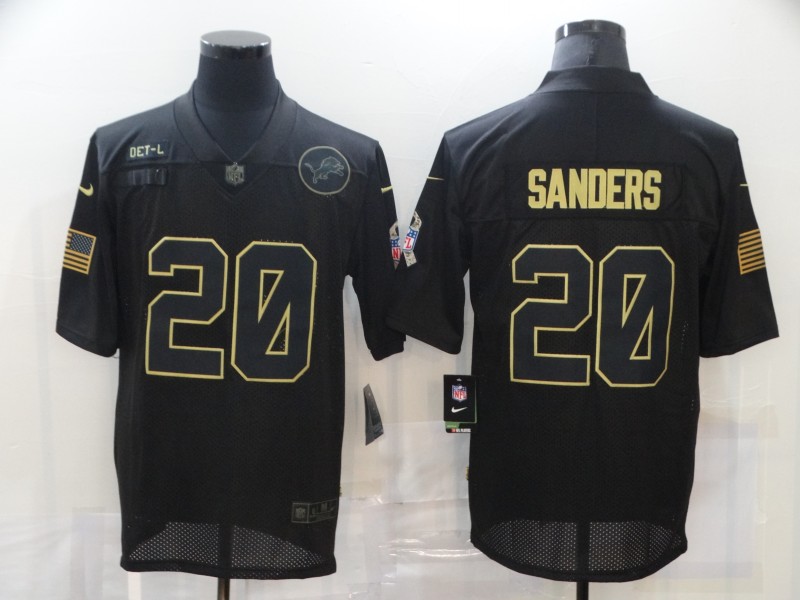 Personalized Lions 20 Barry Sanders Black 2020 Salute To Service Limited Jersey